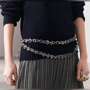 ZARA Silvertone Metal Hammered Chain Link Adjustable Belt